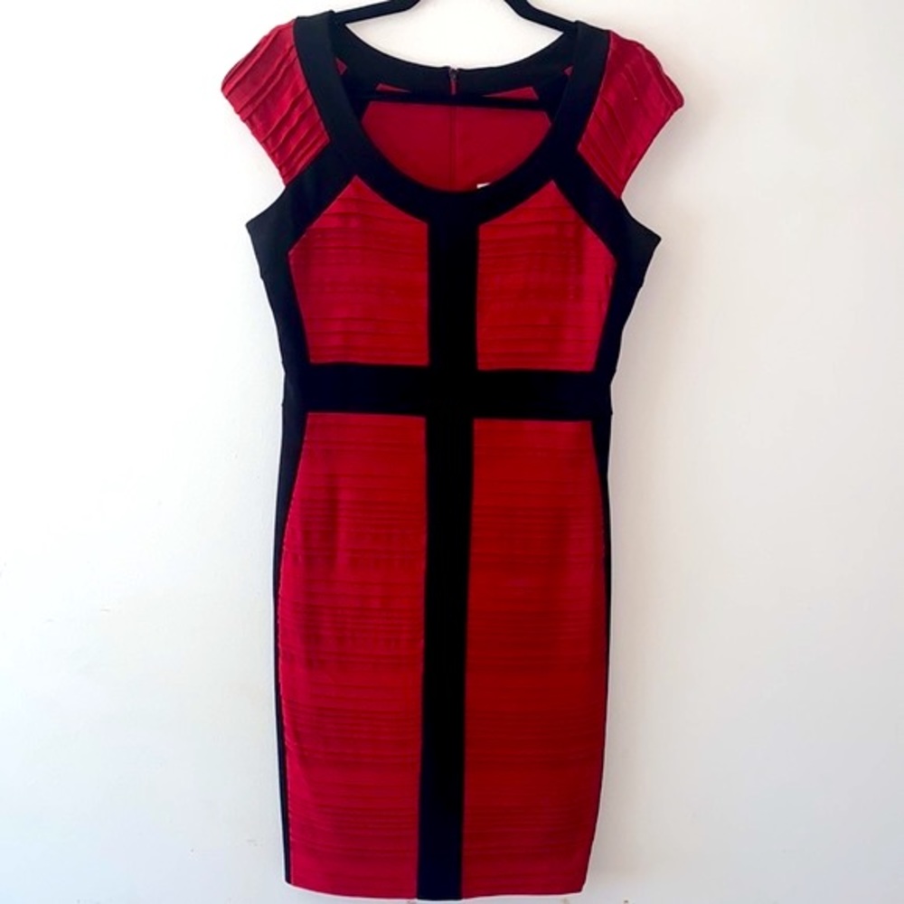 Joseph Ribkoff Red/Black Dress, size 8, nice cond